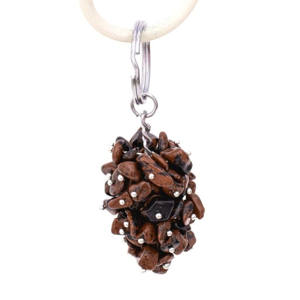 Polished Mahogany Obsidian Gemstone Chip Cluster Keychain Crystals Metaphysical